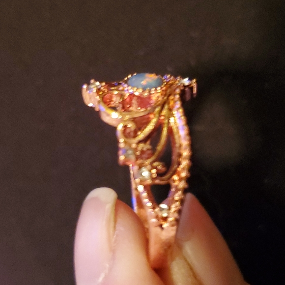 New 2pc 18K Rose Gold Plated Blue Fire Opal White Topaz Crown & Band Set. - Picture 11 of 11